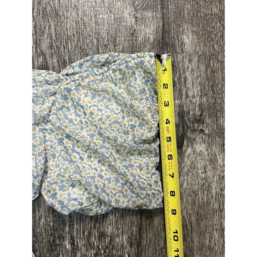 Louna Women’s Medium Green Floral Puff Sleeve Peasant Top Tie Neck Cottagecore - Picture 6 of 6